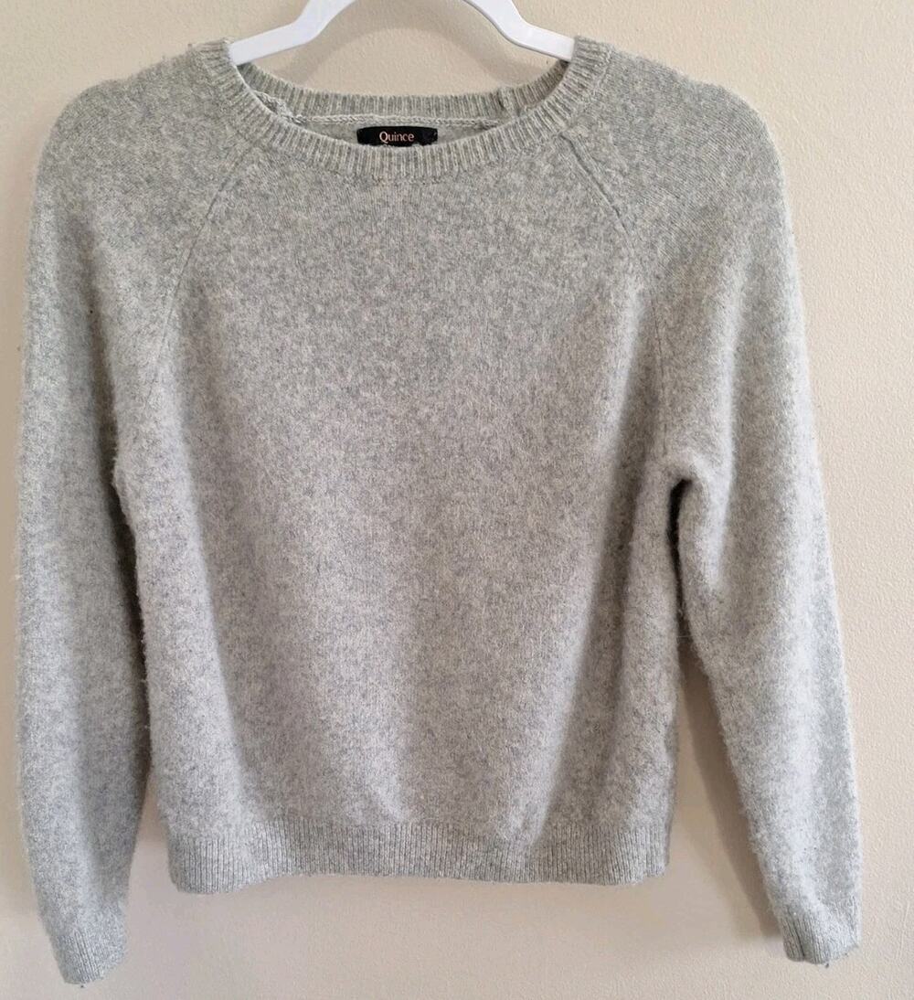 Quince 100% Yak Wool Crewneck Crop Top Sweater Warm Heather Grey Sleeved Top XL